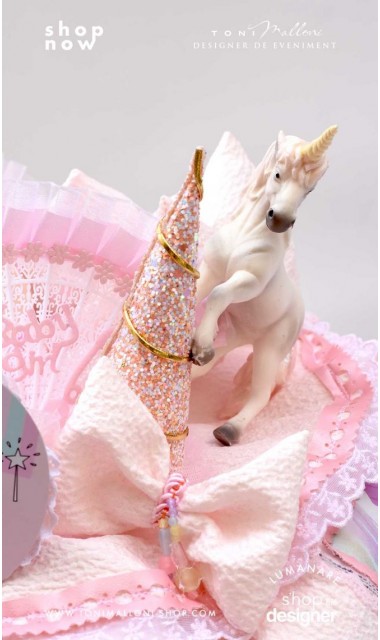 Lumanare de botez cu unicorni glam chevron pattern in roz si lila Posh Unicorn 2020 4